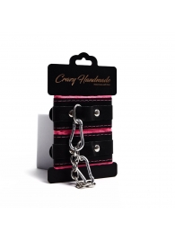 Черно-розовые скругленные наручники с мягкой подкладкой - Crazy Handmade - купить с доставкой в Комсомольске-на-Амуре