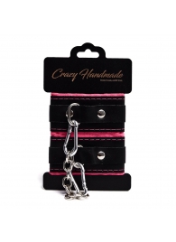 Черно-розовые скругленные наручники с мягкой подкладкой - Crazy Handmade - купить с доставкой в Комсомольске-на-Амуре