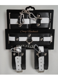 Набор фиксаторов из черной и белой натуральной кожи - Crazy Handmade - купить с доставкой в Комсомольске-на-Амуре