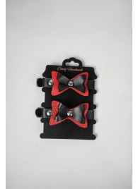 Черно-красные кожаные наручники с бантиками - Crazy Handmade - купить с доставкой в Комсомольске-на-Амуре