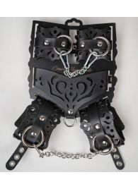 Черный ажурный кожаный набор фиксаций - Crazy Handmade - купить с доставкой в Комсомольске-на-Амуре