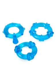 Набор из 3 синих эрекционных колец с различным рельефом - Erowoman-Eroman - в Комсомольске-на-Амуре купить с доставкой Набор из 3 синих эрекционных колец с различным рельефом - Erowoman-Eroman - в Комсомольске-на-Амуре купить с доставкой