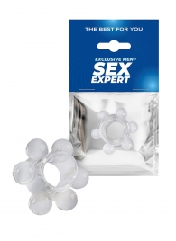 Прозрачное эрекционное кольцо с 6 стимулирующими шариками - Sex Expert - в Комсомольске-на-Амуре купить с доставкой