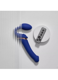 Синий безремневой страпон Multi Orgasm Bendable Strap-On size XL с клиторальной стимуляцией - Strap-on-me - купить с доставкой в Комсомольске-на-Амуре