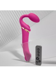Ярко-розовый безремневой страпон Multi Orgasm Bendable Strap-On size L с клиторальной стимуляцией - Strap-on-me - купить с доставкой в Комсомольске-на-Амуре