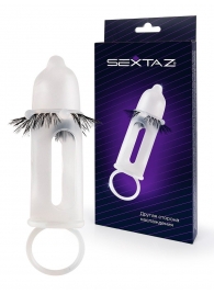 Эластичная насадка на пенис с подхватом мошонки и стимулирующими «ресничками» - Sextaz - в Комсомольске-на-Амуре купить с доставкой