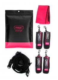 Черно-розовый эротический набор: фиксатор, оковы, наручники, повязка - Erokay - купить с доставкой в Комсомольске-на-Амуре