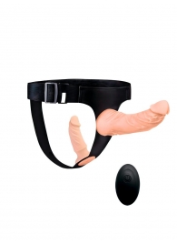 Женский страпон с 2 насадками, вибрацией и пультом ДУ - Erowoman-Eroman - купить с доставкой в Комсомольске-на-Амуре