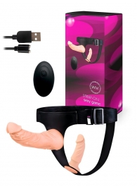 Женский страпон с 2 насадками, вибрацией и пультом ДУ - Erowoman-Eroman - купить с доставкой в Комсомольске-на-Амуре