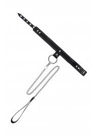 Черный узкий однослойный ошейник с серебристым поводком-цепочкой - Pecado - купить с доставкой в Комсомольске-на-Амуре