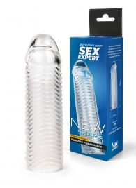 Прозрачная закрытая насадка на пенис с ребрышками - 16 см. - Sex Expert - в Комсомольске-на-Амуре купить с доставкой