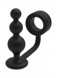 Черное эрекционное кольцо с анальной елочкой Cockring With Beaded Anal Plug - Dream Toys - в Комсомольске-на-Амуре купить с доставкой