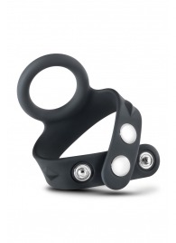 Черное эрекционное кольцо с подхватом мошонки на кнопках VS6 - Blush Novelties - в Комсомольске-на-Амуре купить с доставкой