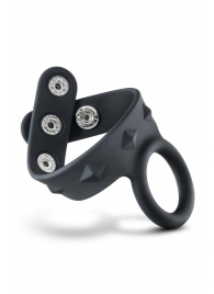 Черное эрекционное кольцо с подхватом мошонки на кнопках VS6 - Blush Novelties - в Комсомольске-на-Амуре купить с доставкой