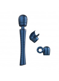 Синий вибромассажёр с насадками Man.wand Edgy - Manwan - в Комсомольске-на-Амуре купить с доставкой