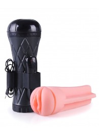 Телесный мастурбатор-вагина в черной колбе с вибрацией - Boys of Toys - в Комсомольске-на-Амуре купить с доставкой