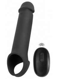 Черная вибронасадка для пениса с хомутом для мошонки и пультом ДУ Remote Controlled Penis Extension - Orion - в Комсомольске-на-Амуре купить с доставкой