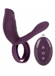 Фиолетовая насадка на член с клиторальным отростком и пультом ДУ RC Couple’s Vibrator 2 - Orion - в Комсомольске-на-Амуре купить с доставкой