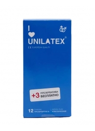 Классические презервативы Unilatex Natural Plain - 12 шт. + 3 шт. в подарок - Unilatex - купить с доставкой в Комсомольске-на-Амуре