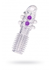 Гелевая прозрачная насадка с шариками и шипами - 14 см. - Toyfa Basic - в Комсомольске-на-Амуре купить с доставкой