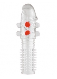 Гелевая прозрачная насадка с шариками и шипами - 14 см. - Toyfa Basic - в Комсомольске-на-Амуре купить с доставкой