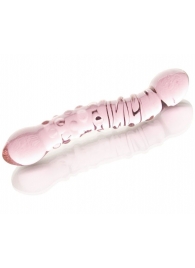 Двусторонний розовый фаллос  с рёбрами и точками - 19,5 см. - Sexus купить с доставкой в интернет-магазине Orgasmix в Комсомольске-на-Амуре Двусторонний розовый фаллос  с рёбрами и точками - 19,5 см. - Sexus