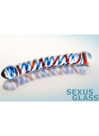 Двусторонний стеклянный фаллос с разноцветными спиралями - Sexus купить с доставкой в интернет-магазине Orgasmix в Комсомольске-на-Амуре Двусторонний стеклянный фаллос с разноцветными спиралями - Sexus