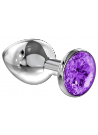 Малая серебристая анальная пробка Diamond Purple Sparkle Small с фиолетовым кристаллом - 7 см. - Lola Games - купить с доставкой в Комсомольске-на-Амуре