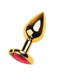 Золотистая анальная пробка с кристаллом-сердцем - 7,5 см. - ToyFa - купить с доставкой в Комсомольске-на-Амуре