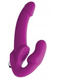 Ярко-розовый безремневой вибрострапон Evoke Vibrating Strapless Silicone Strap-on Dildo - XR Brands - купить с доставкой в Комсомольске-на-Амуре