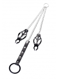 Черно-серебристые зажимы для сосков с кольцом для пениса TOYFA Metal - ToyFa - купить с доставкой в Комсомольске-на-Амуре