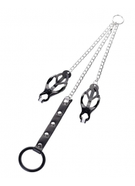 Черно-серебристые зажимы для сосков с кольцом для пениса TOYFA Metal - ToyFa - купить с доставкой в Комсомольске-на-Амуре