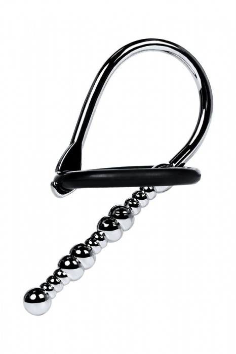 Серебристый уретральный плаг-бусины TOYFA Metal с мягким фиксириющим кольцом - ToyFa - купить с доставкой в Комсомольске-на-Амуре