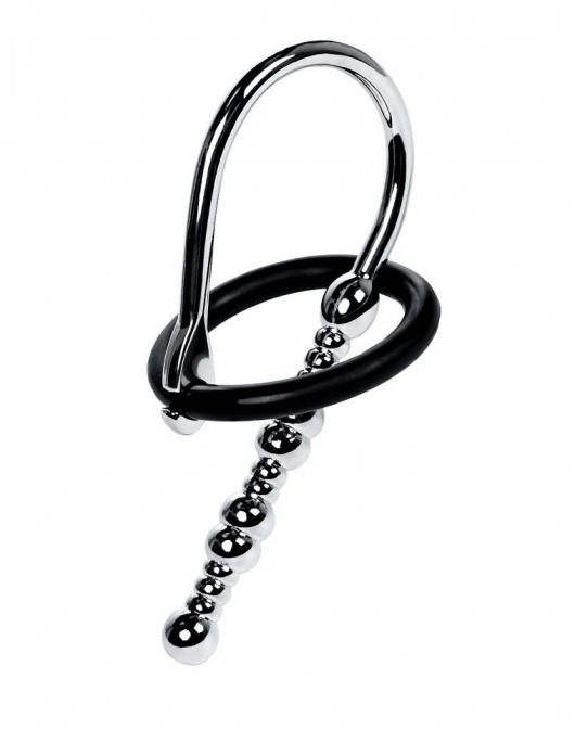 Серебристый уретральный плаг-бусины TOYFA Metal с мягким фиксириющим кольцом - ToyFa - купить с доставкой в Комсомольске-на-Амуре