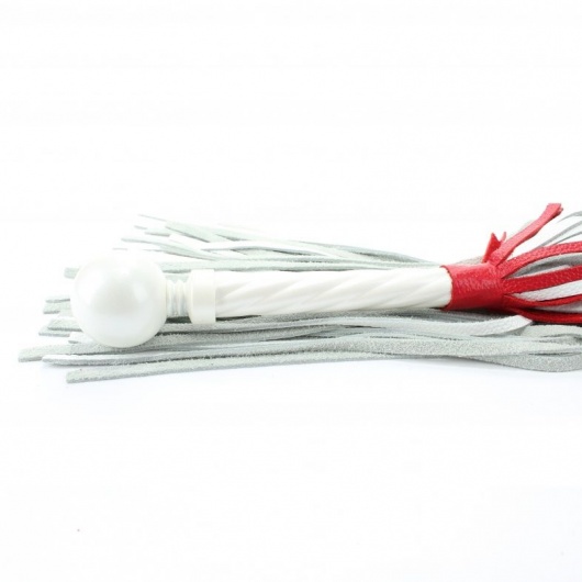 Белая кожаная плеть с красной отделкой - 60 см. - БДСМ Арсенал - купить с доставкой в Комсомольске-на-Амуре