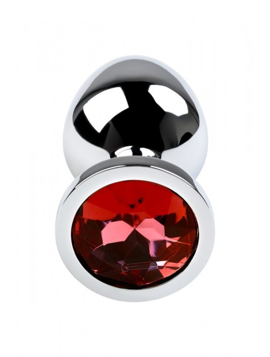 Серебристая коническая анальная пробка с красным кристаллом - 8 см. - ToyFa - купить с доставкой в Комсомольске-на-Амуре