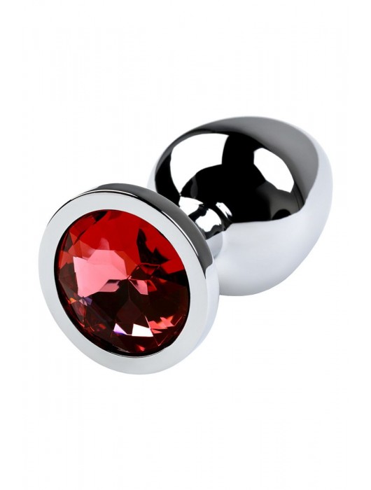 Серебристая коническая анальная пробка с красным кристаллом - 8 см. - ToyFa - купить с доставкой в Комсомольске-на-Амуре
