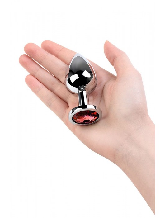 Серебристая коническая анальная пробка с красным кристаллом - 8 см. - ToyFa - купить с доставкой в Комсомольске-на-Амуре