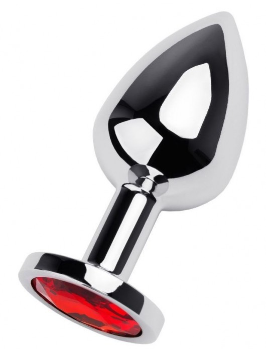 Серебристая коническая анальная пробка с красным кристаллом - 8 см. - ToyFa - купить с доставкой в Комсомольске-на-Амуре