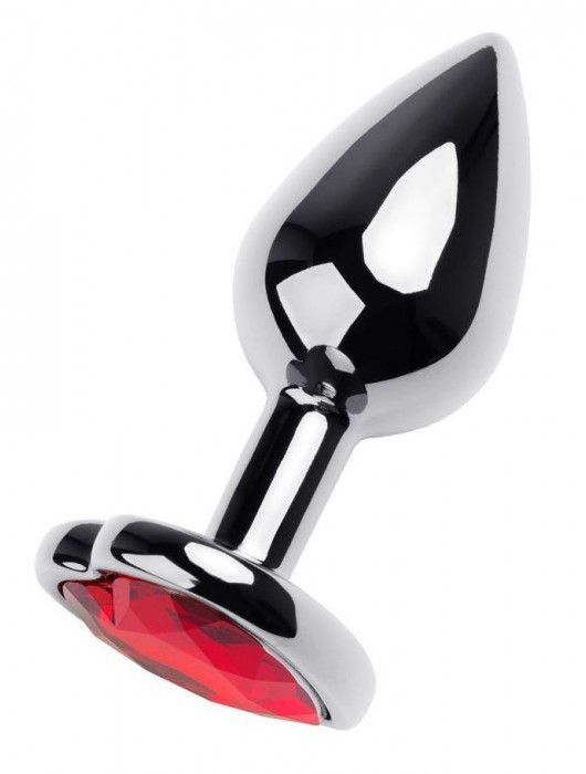 Серебристая коническая анальная пробка с красным кристаллом-сердечком - 7 см. - ToyFa - купить с доставкой в Комсомольске-на-Амуре