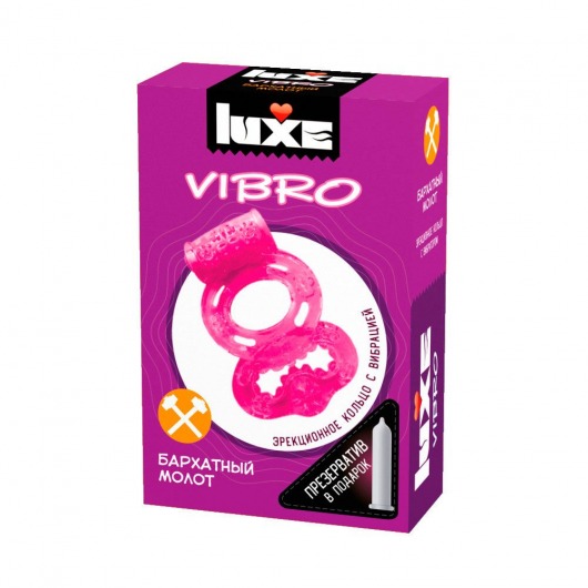 Розовое эрекционное виброкольцо Luxe VIBRO  Бархатный молот  + презерватив - Luxe - в Комсомольске-на-Амуре купить с доставкой