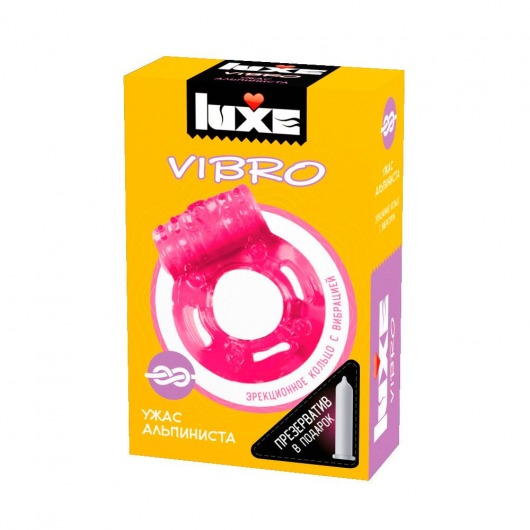 Розовое эрекционное виброкольцо Luxe VIBRO  Ужас Альпиниста  + презерватив - Luxe - в Комсомольске-на-Амуре купить с доставкой