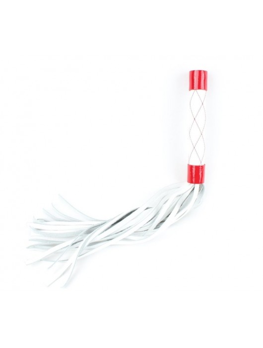 Бело-красная плеть средней длины с ручкой - 44 см. - БДСМ Арсенал - купить с доставкой в Комсомольске-на-Амуре