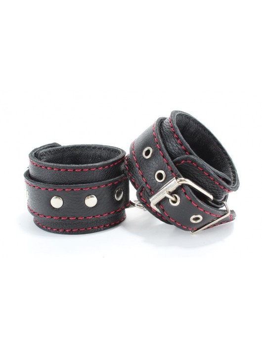 Черный бондажный набор с красной строчкой - БДСМ Арсенал - купить с доставкой в Комсомольске-на-Амуре