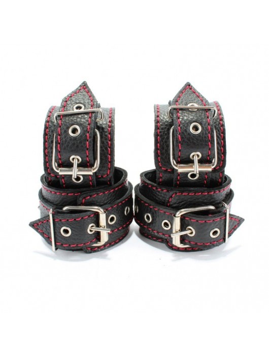 Черный бондажный набор с красной строчкой - БДСМ Арсенал - купить с доставкой в Комсомольске-на-Амуре