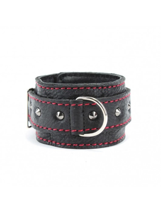 Черные оковы с шипами и контрастной строчкой - БДСМ Арсенал - купить с доставкой в Комсомольске-на-Амуре