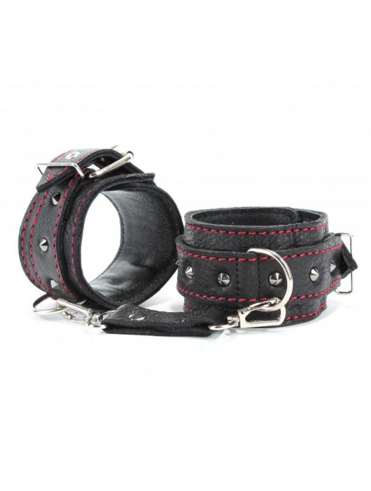 Черные оковы с шипами и контрастной строчкой - БДСМ Арсенал - купить с доставкой в Комсомольске-на-Амуре