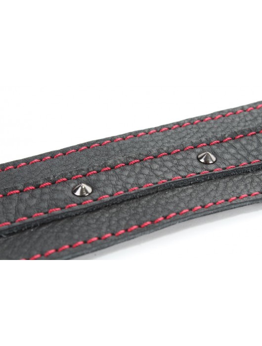 Черный ошейник из натуральной кожи с шипами - БДСМ Арсенал - купить с доставкой в Комсомольске-на-Амуре