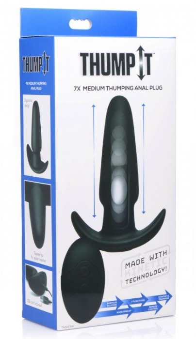 Черная анальная вибропробка Kinetic Thumping 7X Medium Anal Plug - 13,3 см. - XR Brands