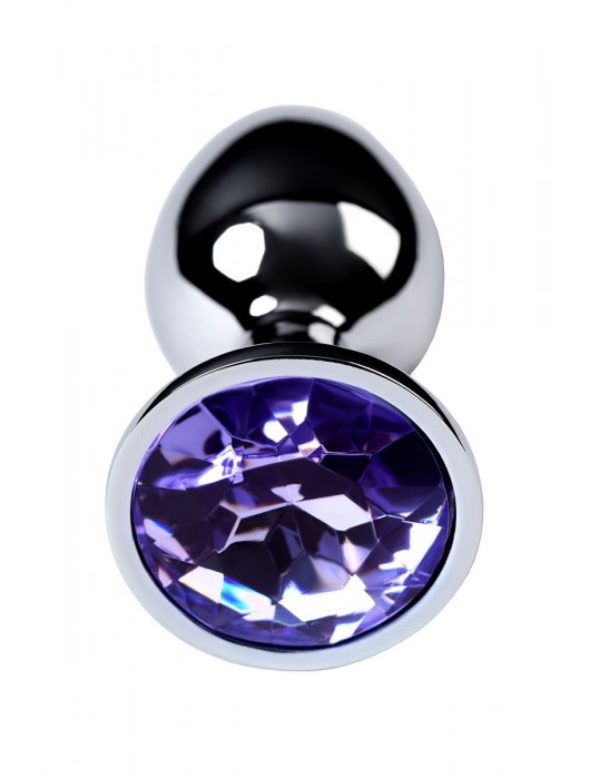 Серебристая конусовидная анальная пробка с фиолетовым кристаллом - 7 см. - ToyFa - купить с доставкой в Комсомольске-на-Амуре